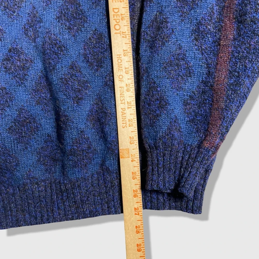 Byford Wool Sweater Mens L Blue Geometric Vintage Grandpacore Made in England